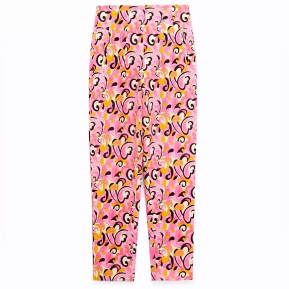 ZARA Paisley Floral High Waisted Ankle Crop Pleated Trouser Pants PINK/MULTI NEW - Picture 4 of 5